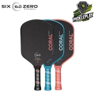 Six Zero Coral Pickleball Paddle - Hybrid - Black / Ocean Blue / Coral Pink (16mm)