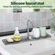 Extended Silicone Faucet Mat Elliptical Hole | Anti-Splash Slope Drain Pad | Flex Kitchen Bath Tidy
