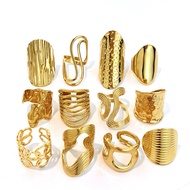 Stainless steel ring plated 18K gold without fadin 不锈钢戒指镀18K金不掉色爱心花朵光面个性开口钛钢指环20250929DD