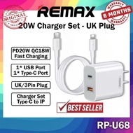 Remax RP-U68 PD 20W Charger Set PD20W Fast Charging Charger Wall Charger Adapter Remax Charger l Ori