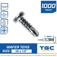 1000PCS Galvanized Job Screw ( 3.5mm x 12.7mm ) #6 x 1/2 also called Wafer Head Teks TGC