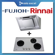 FUJIOH FR-SC2090R 90CM CHIMNEY HOOD + RINNAI RB-3SI 3 BURNER STAINLESS STEEL GAS HOB