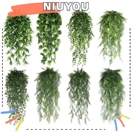 NIUYOU Artificial Hanging Vines, Plastic Leaves Green Color Artificial Ivy Vines, Green 5 Heads Hang