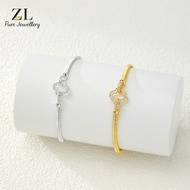 Italy S925 Silver 18K Gold Plated Smooth Wire Woven Zircon Clover Bracelet T295