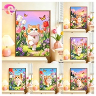 【PL】Tulip Cat 5D Diamond Painting Set Square drill / Round drill Crystal Cross Stitch Full Diamond H