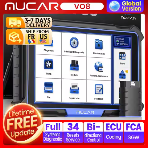 MUCAR VO8 Full System 2+64G Car Diagnostic Tool Bi-directional ECU Coding 34 Reset CAN CANFD OBD2 Sc