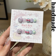 Press on nails handmade [Peach Breath k.T] Spring Summer Dopamine Color Exquisite Bow Love Cat Diamo