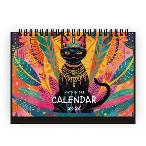 1pc 2026 Cartoon Hand-Drawn Cat Calendar, 12-Month Monthly Planner,Desktop Calendar,Perfect Gift for
