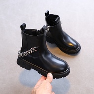 2021Children Martin Boots for Boys Girls Black Leather with Metal Chains Classic Kids Chelsea Boots Fashion Brand New 2021 Autumn