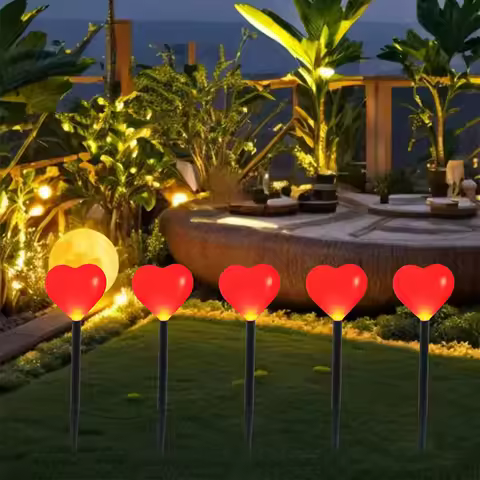 5pcs Solar Powered Heart-Shaped Garden Lights Stake Lamps Waterproof Outdoor LED Garden Lights Valen