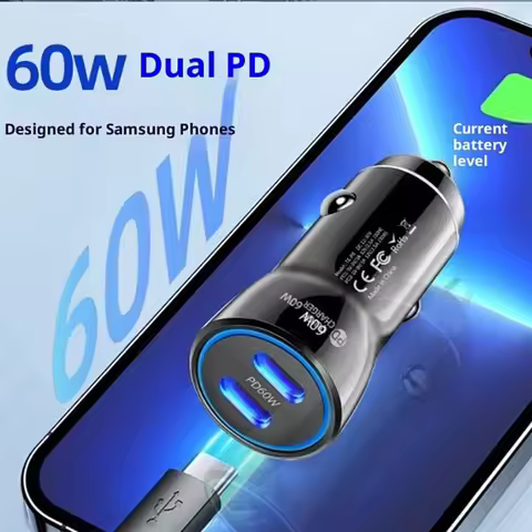 New Cigarette Lighter Smart Car Phone Charger PD+PD Dual Port Type-C PD60W/PD40W Fast Charging Car C