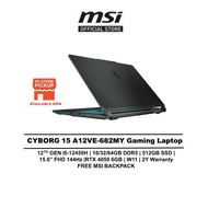 MSI Laptop Cyborg 15 A12VE-682MY Gaming (I5-12450H/16GB Or 32GB DDR5/512GB/15.6" FHD 144hz/NVIDIA RTX4050 6GB/W11/Bag)