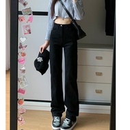 [Lu77 Studio] Black Denim Trousers Slimmer Look Jeans Stretch Ankle-Length Pants Loose Korean Versio