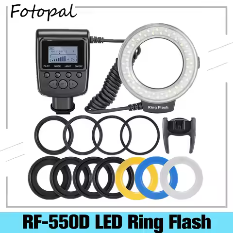 Fotopal RF-550D Macro LED Ring Flash with 8 Adapter Ring for Canon Nikon Pentax Olympus Panasonic DS