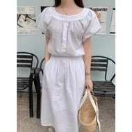 CHAWY Cotton set 🌷👨🏼‍🌾 C4460 ชุดเข้าเซท เดรสคอตตอน มี 2 สี ฟ้า ขาว