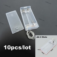 10pcs/lot  1.5v 2 Slot Battery Holder Box Case with Switch 3V for DIY wire lead for AA AA Battery  F