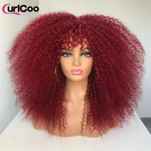Curly Wig With Bangs Afro Curly Wigs for Black Women Synthetic Fiber Fluffy Long Curly Wig for Daily