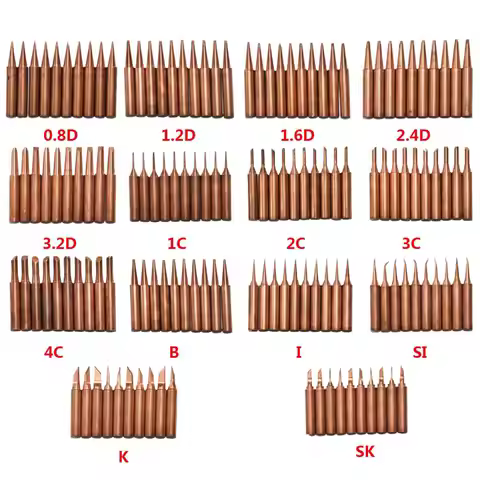 5pcs Pure Copper Lead-free Soldering Iron Tip 900M-T B K 0.8D 1.2D 2.4D 3.2D I SK SI 1C 2C 4C Weldin