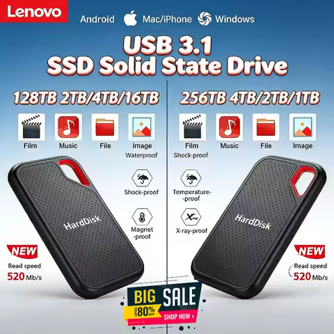 Lenovo Portable SSD 128TB External Hard Drive USB3.1 Type-C high Disk 30TB Mass Solid State Drive fo