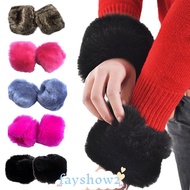 FAYSHOWS Faux Fur Wrist Cuffs Women's Fashion for Wool Coat & Jackets Elastic Arm Warmer