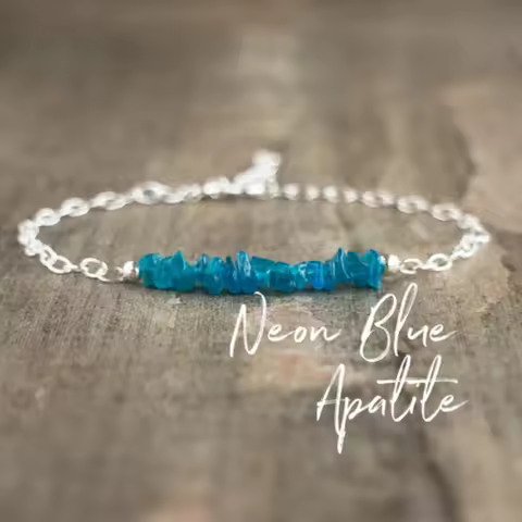 Neon Blue Apatite Bracelet, Raw Crystal Bracelet, Girlfriend Gift for Friend, Blue Stone Bracelet, A