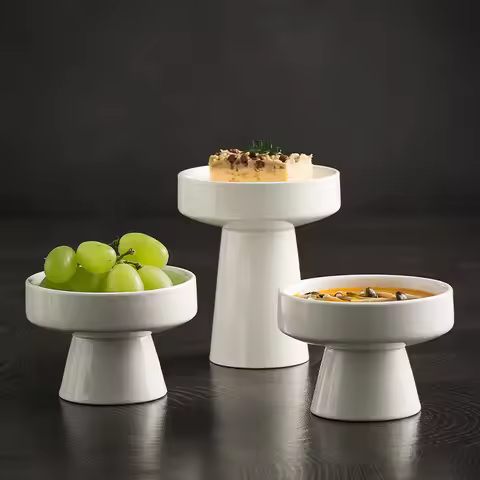 Ceramic High-legged Dessert Bowl Dessert Plate Ice Cream Bowl Household Dried Fruit Bowl Hotel Resta