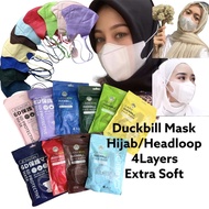 Duckbill Mask HIJAB HEADLOOP 4 layers extra soft easycare careion senang bernafas murah berkualiti premium