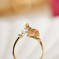 日本akoya海水珍珠淘气萌猫戒指S925纯银镶嵌指环气质Japanese akoya Sea Pearl Naughty Cute Cat20250507