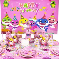 [SG Seller] Pink Baby Shark Happy Birthday Party Celebration Deco Prop Backdrop Photography