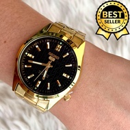 Seiko 5 21 Jewels Automatic Black Dial Stainless Steel Watch for Men(Gold)