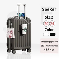Seeker Cup Holder&USB Luggage 20/24 inch Beg Bagasi ABS+PC Hand Carry Luggage Hardcase Travel Bag Lu