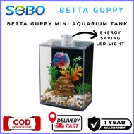 SOBO Betta Guppy Mini Aquarium Tank NB-150 1.5L with LED Lights Mini Aquarium for Betta Guppy Fish 1