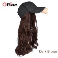 OBlue Baseball Hat with Long Curly Wavy Hair Wigs Synthetic Hair Hat for Women Girls Naturally Black