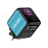 Valore PD70W GaN Wall Charger with Built-in USB-C Cable (PA-030) - Orange/Blue