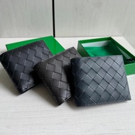 BV Baodie Braided Leather Middle Grid Diamond Half Fold with Coin Pocket Compartment with Genuine Le