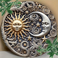 CIFbuy Artemis & Apollo Aluminum Wall Pediment Sign - 8x8 Inch Round Sun and Moon Deities Wall Decor