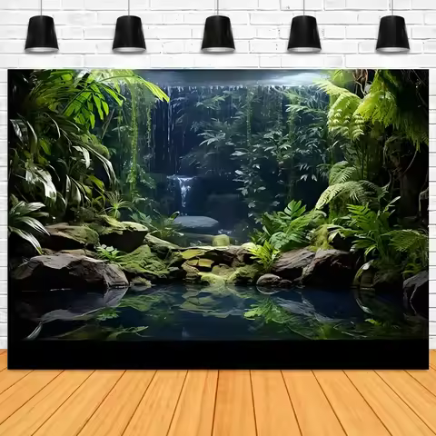 Tropical Rainforest Waterfall Scene With Lush Green Plants And Pond Wall Mural For Home Decor Nature
