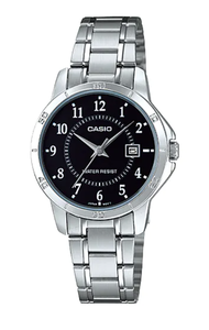 Casio Standard นาฬิกาข้อมือผู้หญิง สายสแตนเลส รุ่น LTP-V004D,LTP-V004D-1B,LTP-V004D-1BUDF (CMG) - สีเงิน