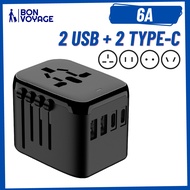 Bon Voyage Worldwide Universal Travel Adapter 6A 2 USB Port 5V 2.4A Type C Port PD 20W QC 18W