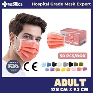 Medtecs Coral Peach Red Color Medical Grade Face Mask 50pcs Non-China Surgical Facemask 3ply FDA Approved Medtecs Official sale