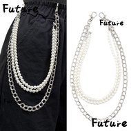 FUTURE Punk Hip-hop Chain, Gothic Metal Alloy Pants Waist Chain, Fashion Harajuku Imitation Pearl Be