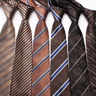New Style Brown Series Striped Small Flower Tie Men Retro Business Fashion Polyester Silk Hand Tie R