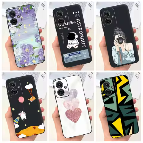 6.49" Case For Motorola Moto G55 Cover Popular Girls Cartoon Astronaut Soft Black Silicone Phone Cas