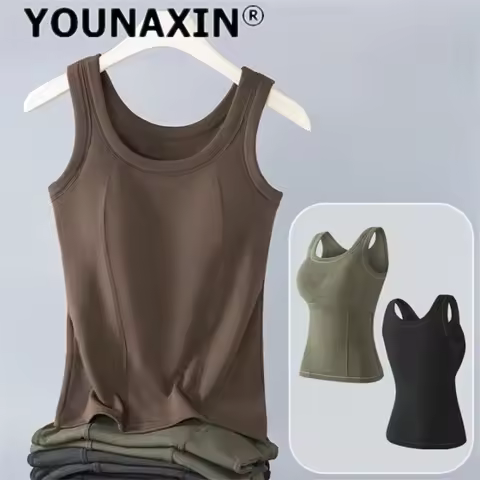Women's Intimates Base Layer Shirt Plus Velvet Thermal Vest With Chest Pad Slim Tank Top Thermal Und