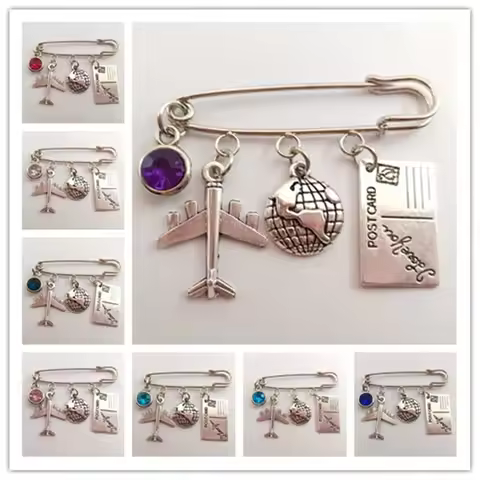 1pcs Love Travel Charm Airplane Brooch Globe Compass Passport Brooch Best Friends Gift Brooch,Gift f