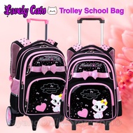 Ready Stock Princess Cat 2 wheels 6 rollers trolley bags Beg Roda sekolah budak perempuan 可爱猫咪大轮拉轮书包拉杆背包