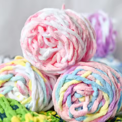 1Ball Rainbow Color Thick Knitting Yarn 7mm DIY Hand-Knit Crochet Thread for Winter Sweater Hat Glov