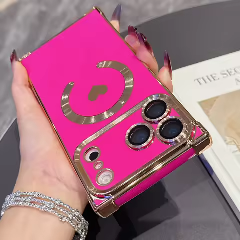 For iPhone 17 Pro Max Plating Heart Cases For iPhone 16 Pro Max 15Pro 14 Plus 13Pro Magnetic Wireles