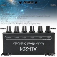 OPTIMISTI8E Stereo Sound Signal Mixer, 2 in 4 Out DC 5-15V Headphone Amplifier Mixer, Portable 3.5mm