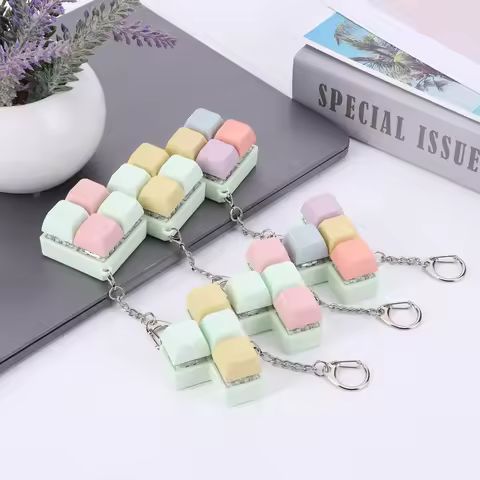 Finger Keyboard Fidget Toys 4-Button Keyboard Fidget Clicker Keychain Finger Calming Keychain Stress